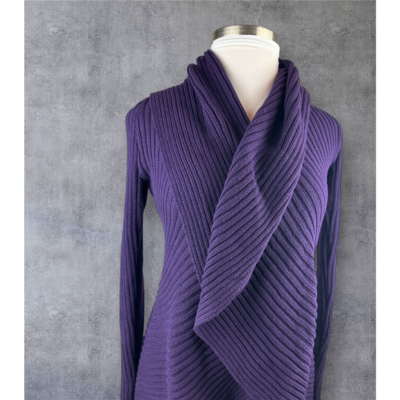 Ralph Lauren Ribbed Open Front Drape Shawl Cardigan Purple Women's Size L/XL - Picture 2 of 16